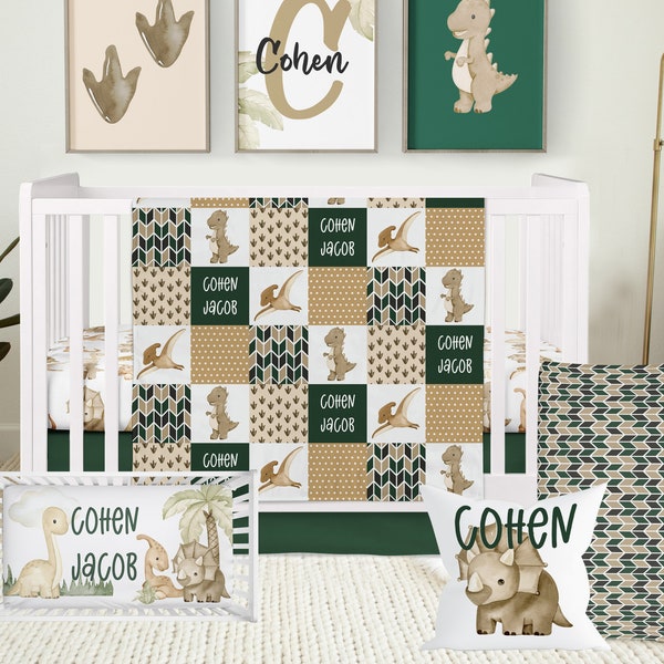 Green Dinosaur Crib Bedding Etsy