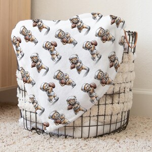 Teddy Bear Football Baby Blanket - Cozy Baby and Toddler Blanket - Sports-Themed Nursery Decor - Baby Boy Shower Gift