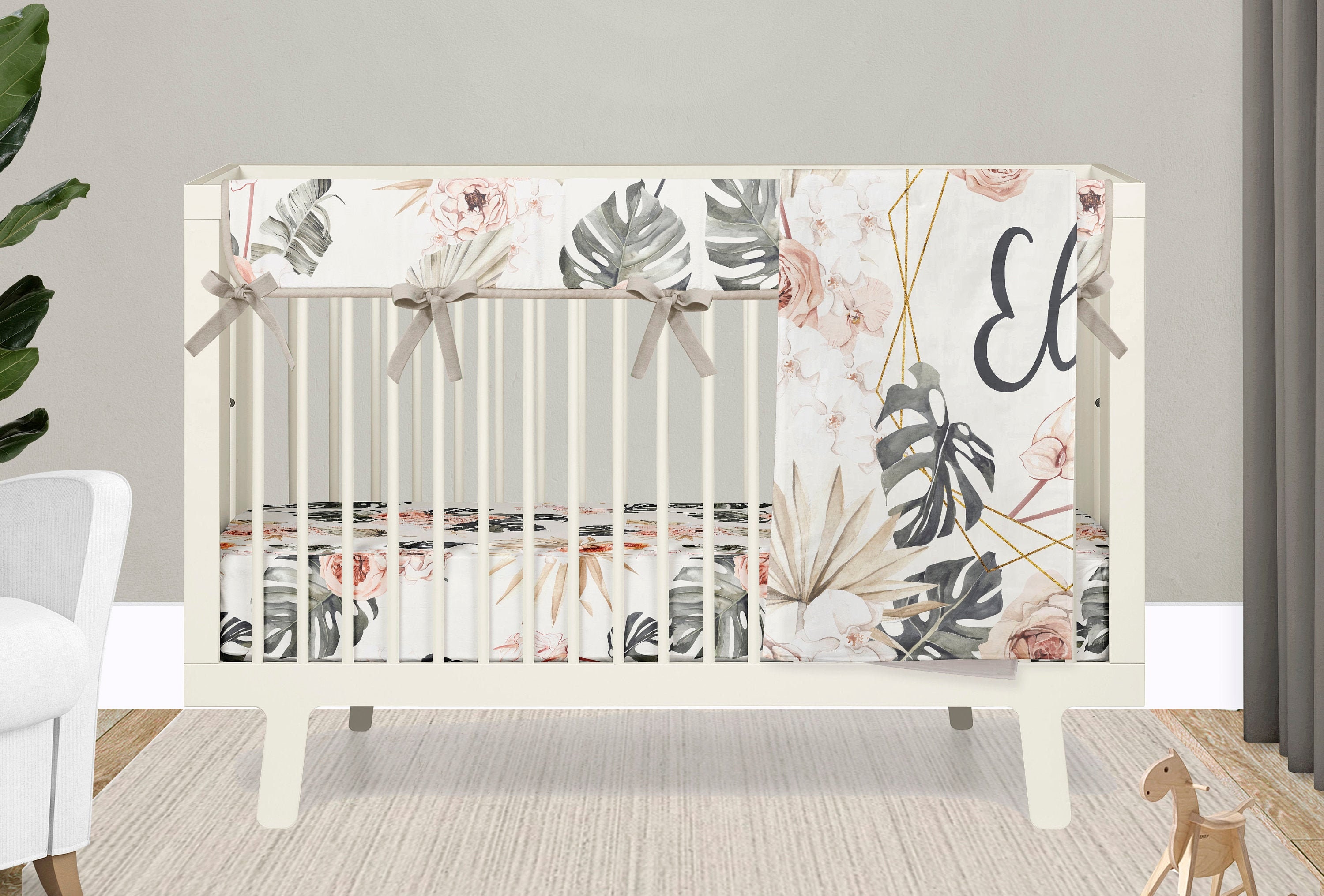 Baby Girl Crib Bedding Set Jungle Boho Nursery Personalized Etsy