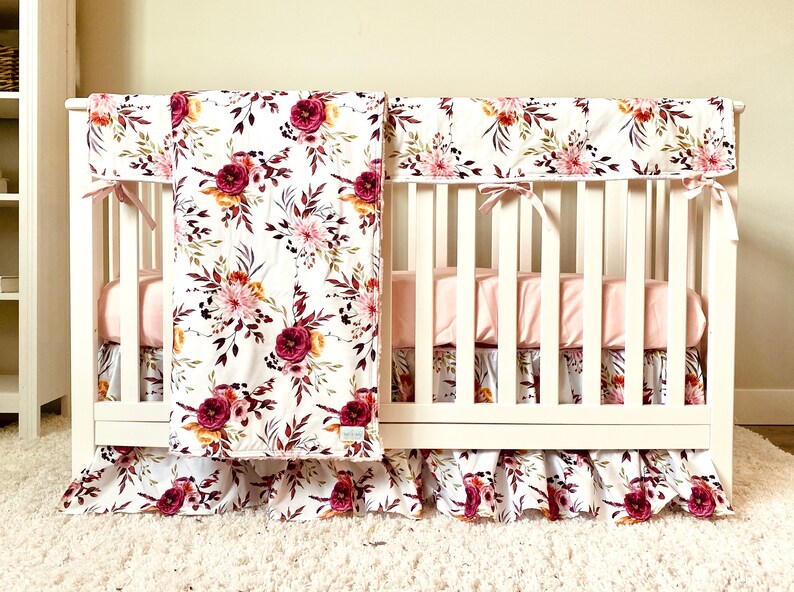 Floral Crib Bedding Set for Baby Girl Nursery Burgundy and Etsy