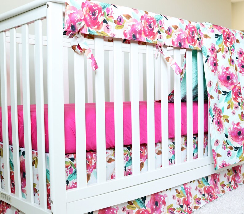 Floral Crib Bedding Baby Girl Nursery Crib Set Magenta Etsy