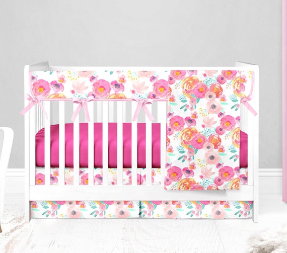 teal and pink crib bedding