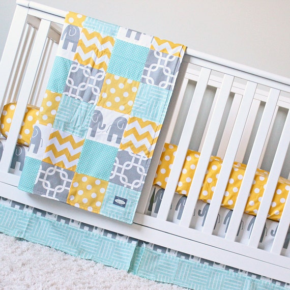 yellow and gray baby bedding