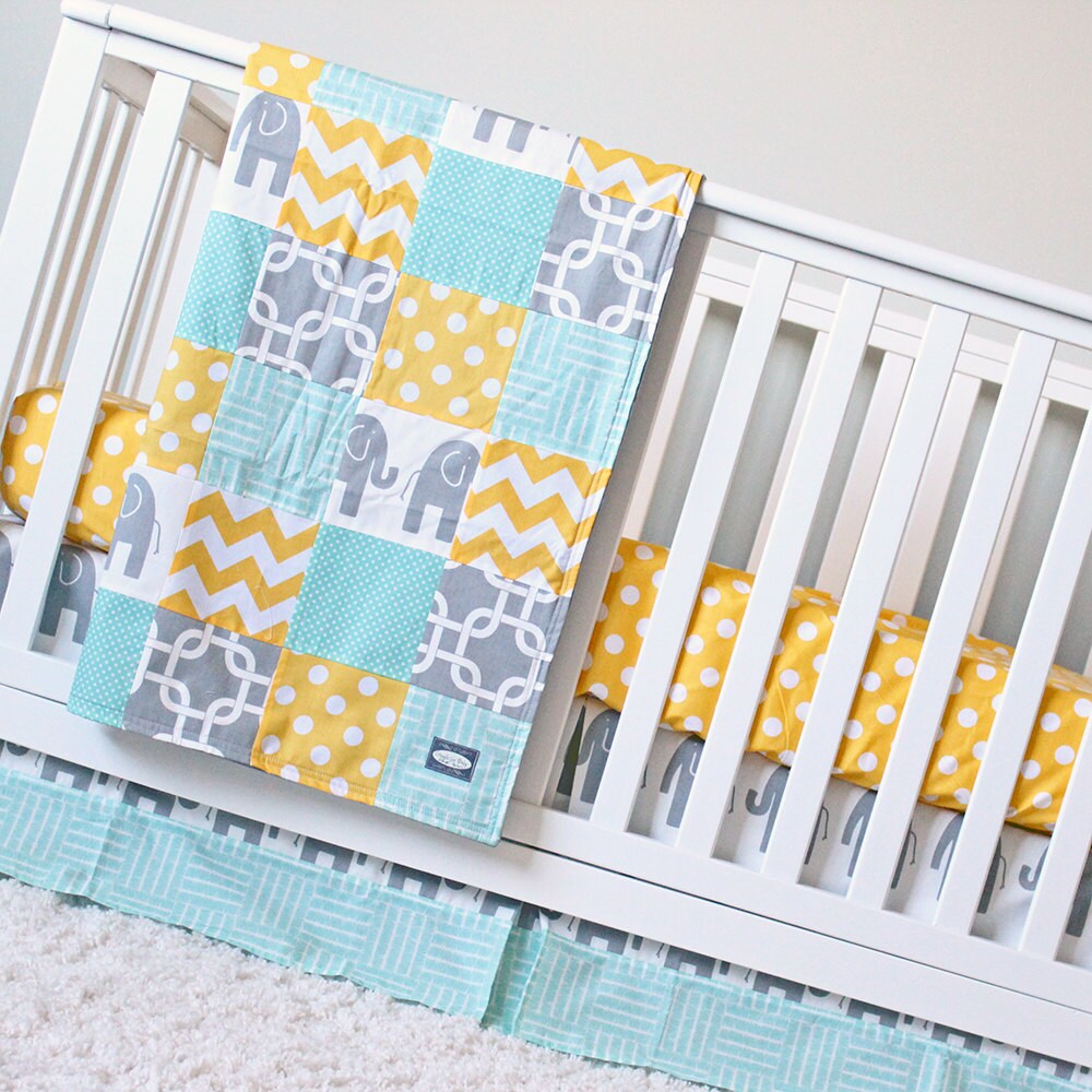 Elephant Crib Bedding Yellow Mint Gray Elephant Baby Etsy