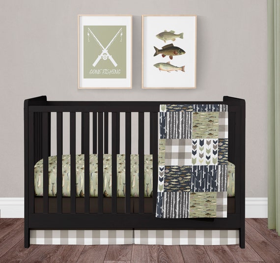 Fishing Nursery Baby Boy Crib Bedding Set Fish And Plaid Baby Etsy