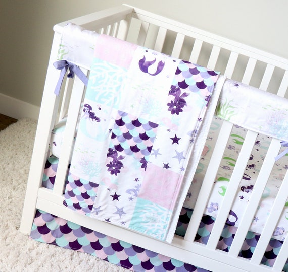 Baby Girl Bedding Mermaid Girl Nursery Bedding Set Patchwork Etsy