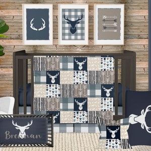 Crib Bedding Set Boy, Woodland Nursery Bedding, Deer Buck Baby Bedding, Baby Boy Woodland Nursery