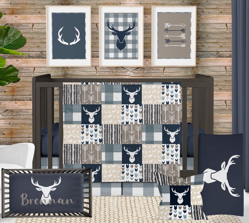 Crib Bedding Set Boy Woodland Nursery Bedding Deer Buck Baby Etsy