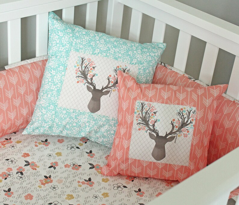 Girl Woodlands Crib Bedding Deer Baby Nursery Set Mint Etsy