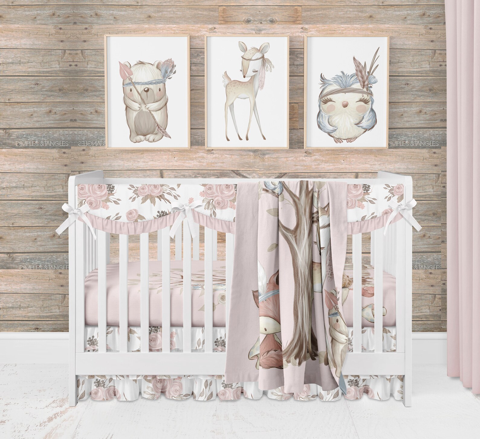 Girl Woodlands Nursery Crib Bedding Feuille de lit avec Fox Etsy
