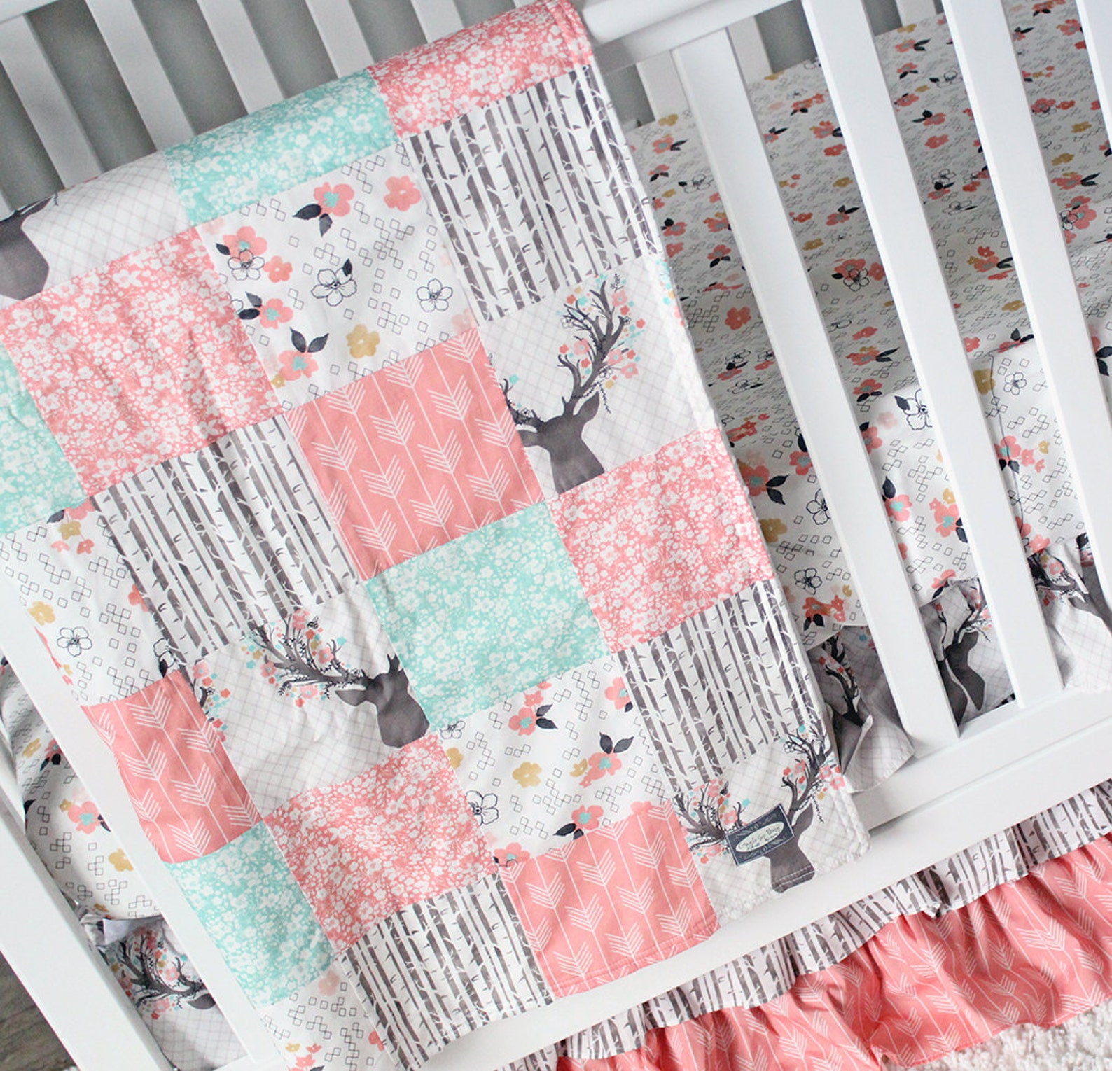 Girl Crib Bedding Woodlands Fawn Girl Baby Bedding Baby Girl Etsy