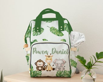 Safari Animals Diaper Bag, Jungle Themed Personalized Backpack Diaper Bag