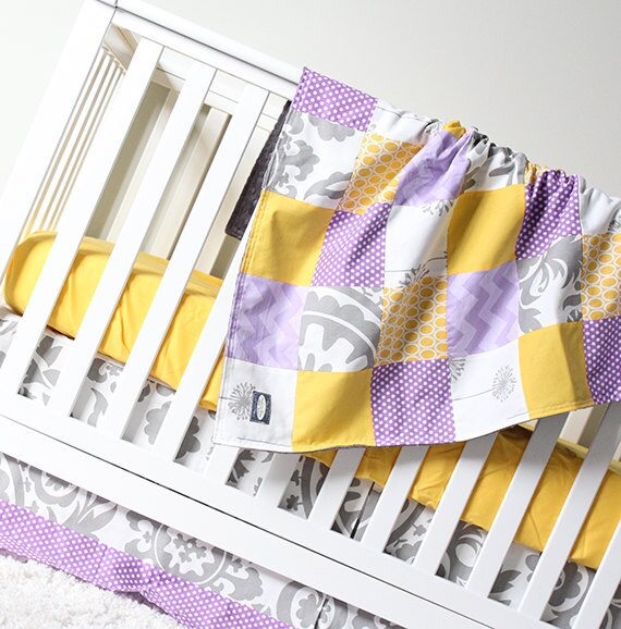 Items similar to Yellow and Purple Crib Bedding Set, Purple Baby Girl
