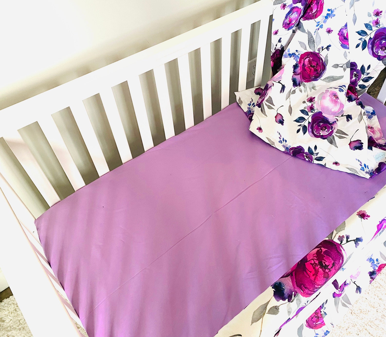 Purple Floral Baby Girl Crib Bedding Set Flower Nursery Etsy