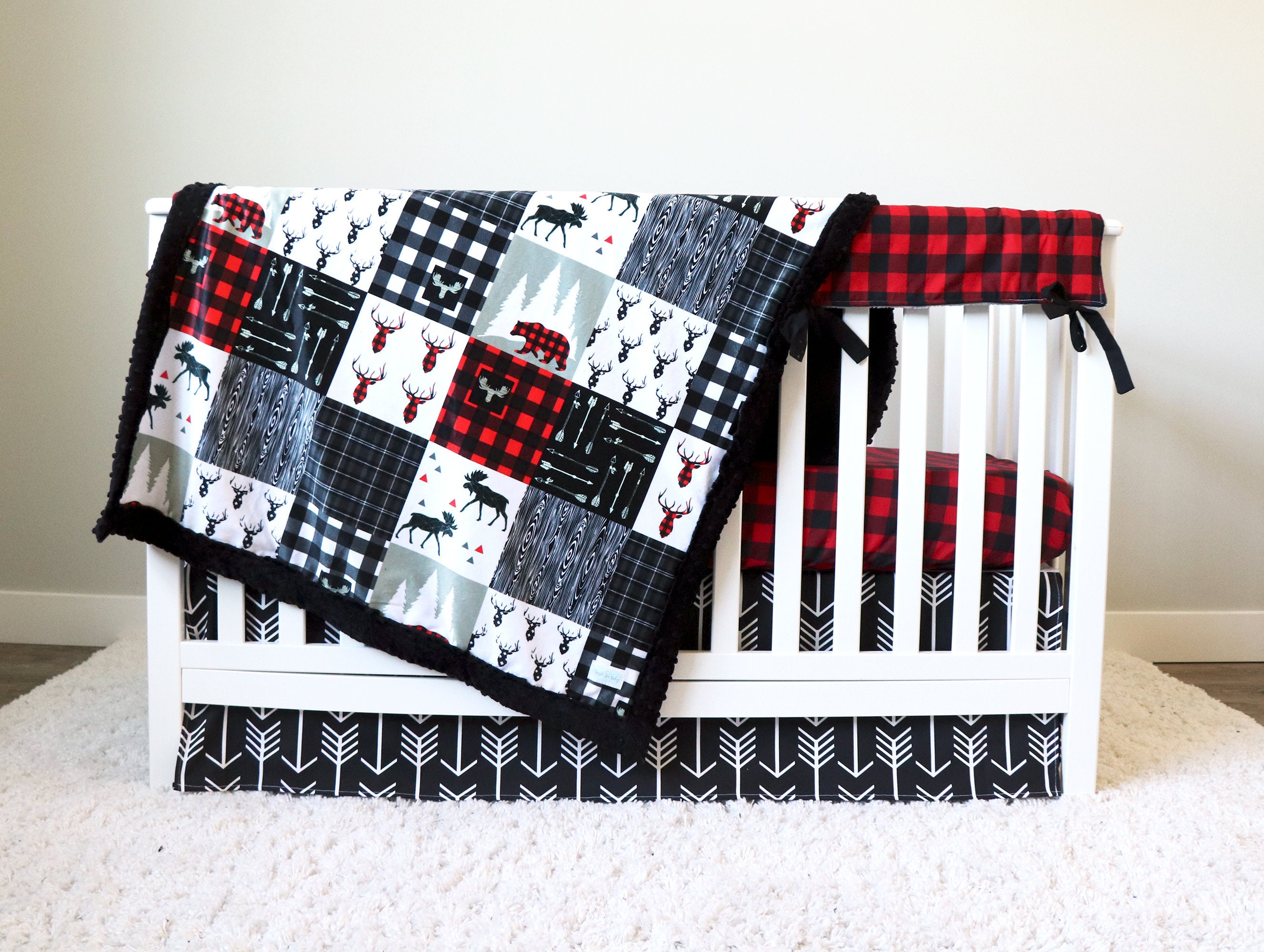 Baby Boy Crib Bedding Black Arrows Skirt Red Buffalo Plaid Etsy