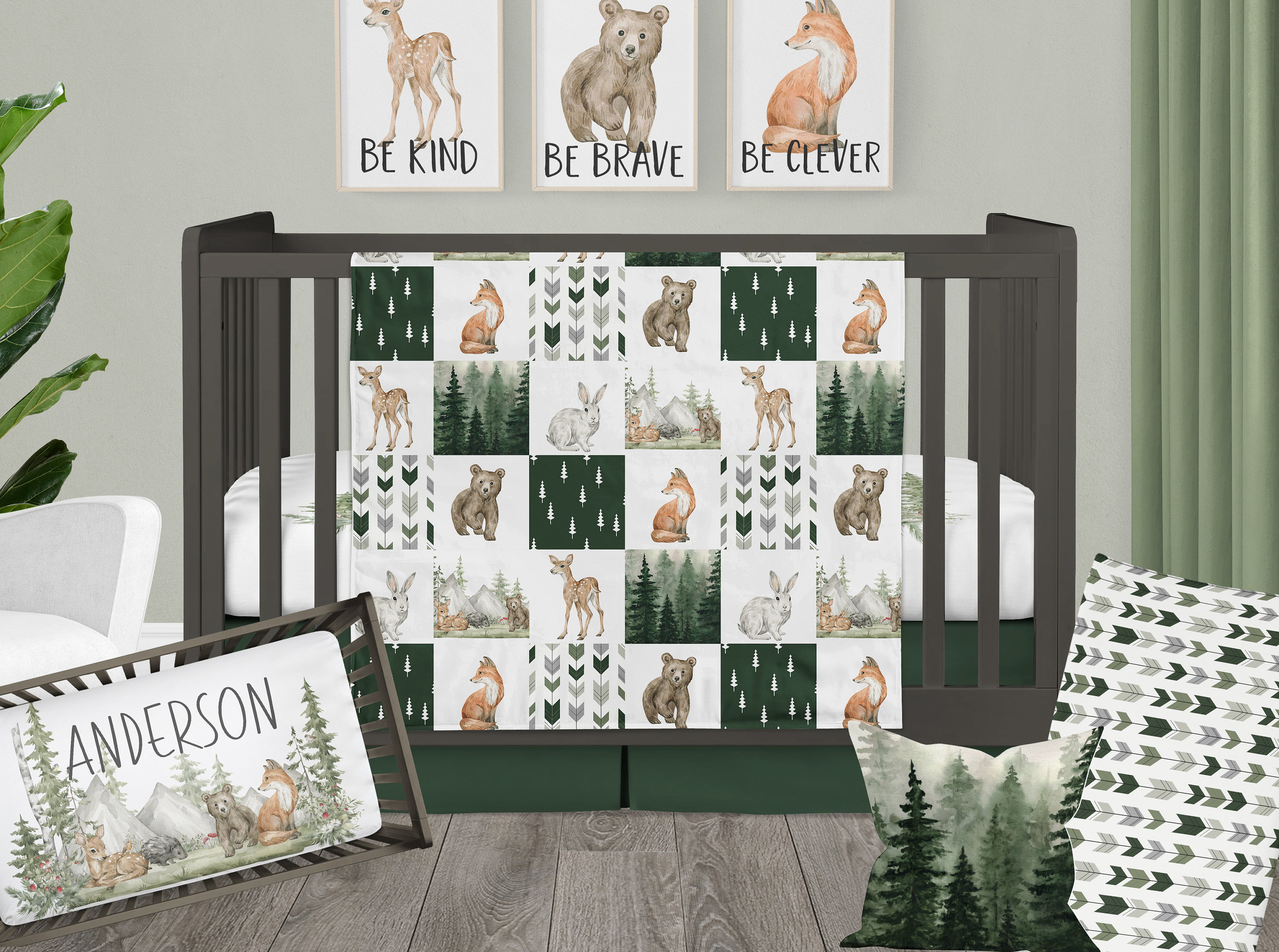 Woodland Nursery Bedding Green Forest Crib Bedding Set Baby