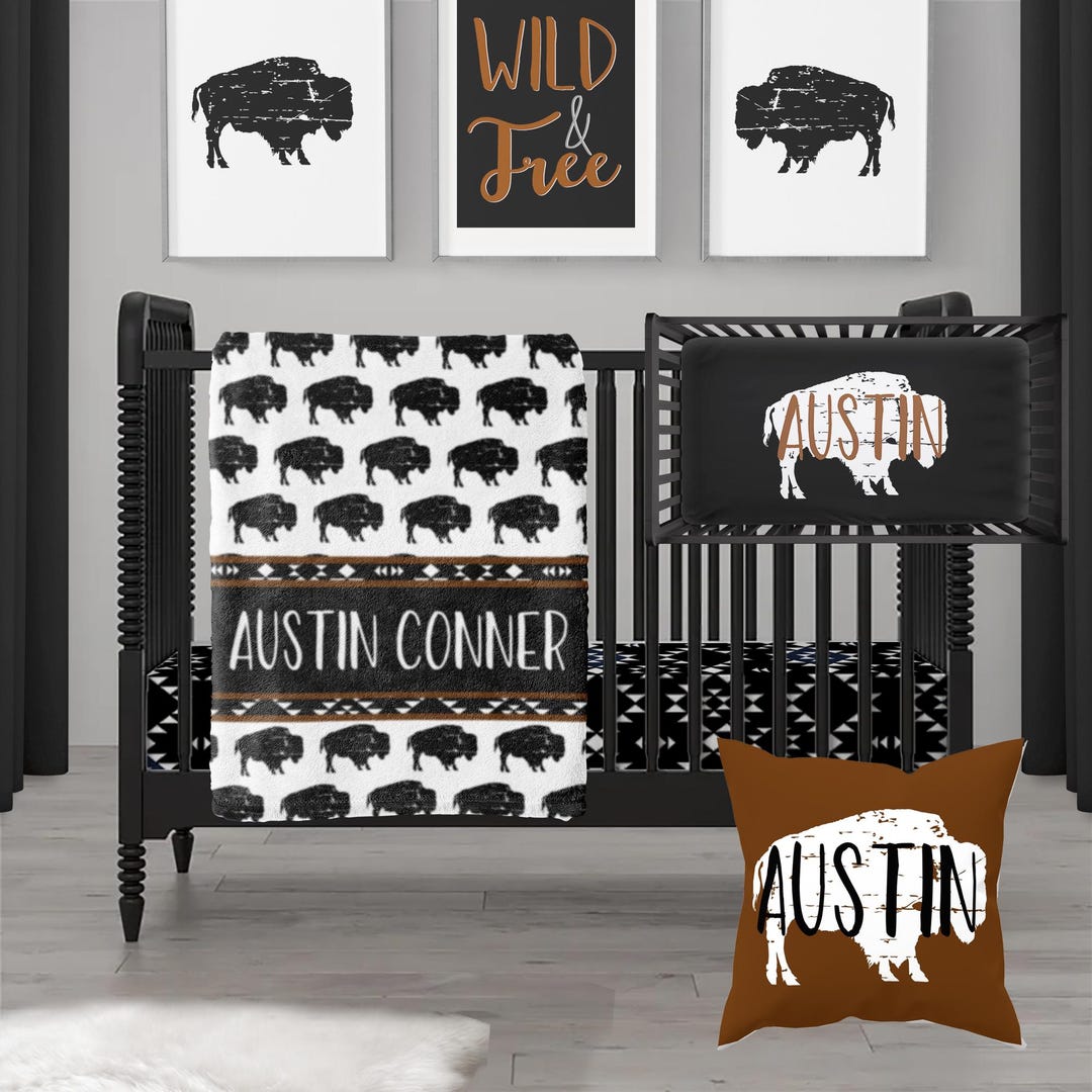Buffalo Crib Bedding Set: Tribal Bison Blanket, Rustic Nursery Decor - Etsy