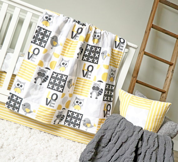 Owl Crib Bedding Gender Neutral Baby Set Yellow