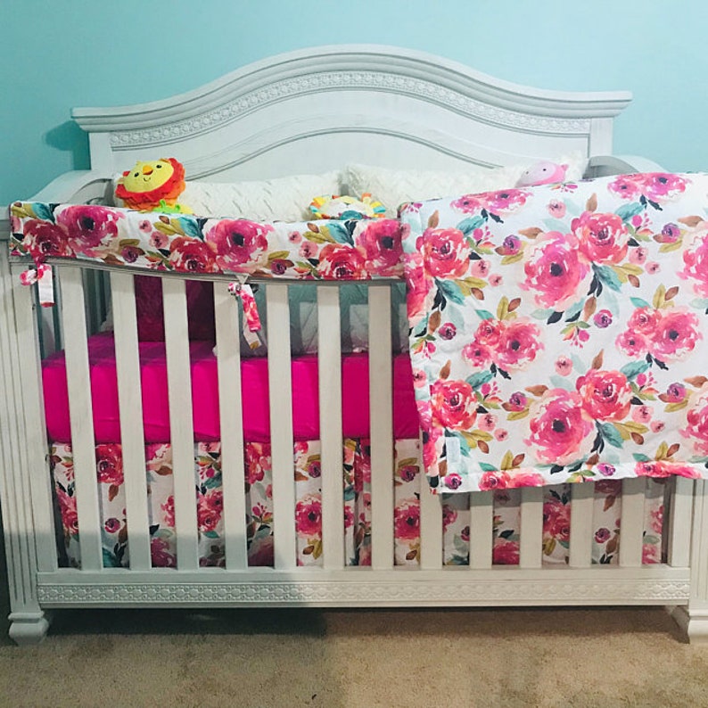 Floral Crib Bedding Baby Girl Nursery Crib Set Magenta Etsy