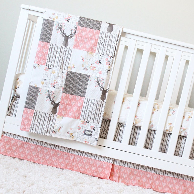 Woodland Nursery Girl Crib Bedding Woodlands Deer Girl Baby Etsy