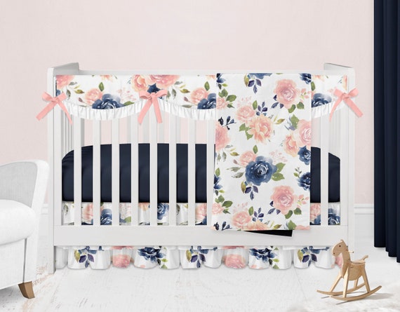navy floral crib bedding