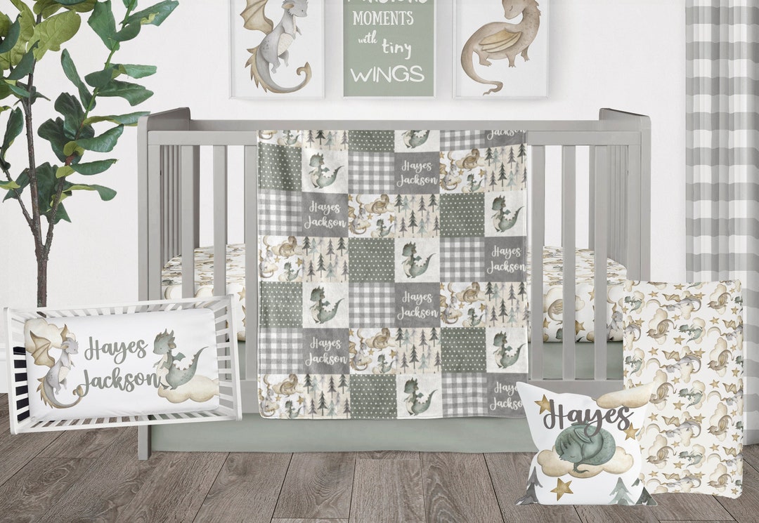 Dragon Crib Bedding Set, Dragon Nursery, Personalized Dragon Baby