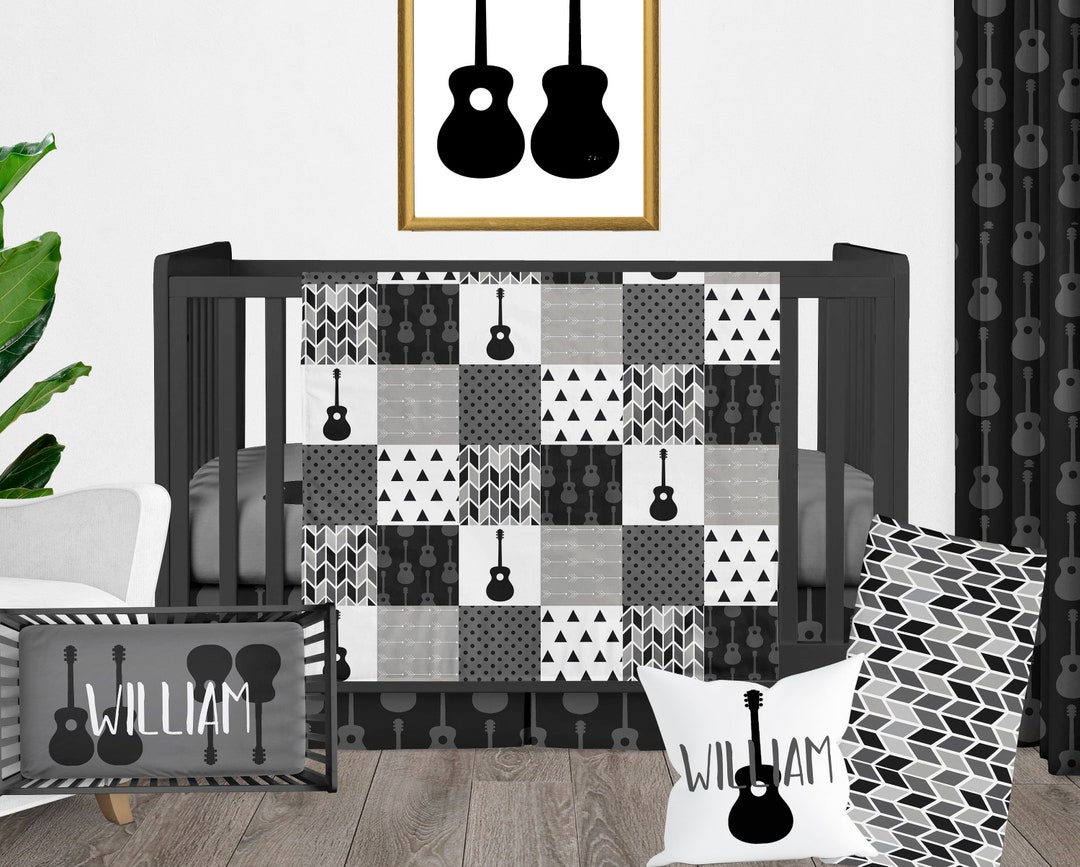 Guitar Crib Bedding, Baby Boy Nursery Bedding Set, Music Themed Bedding