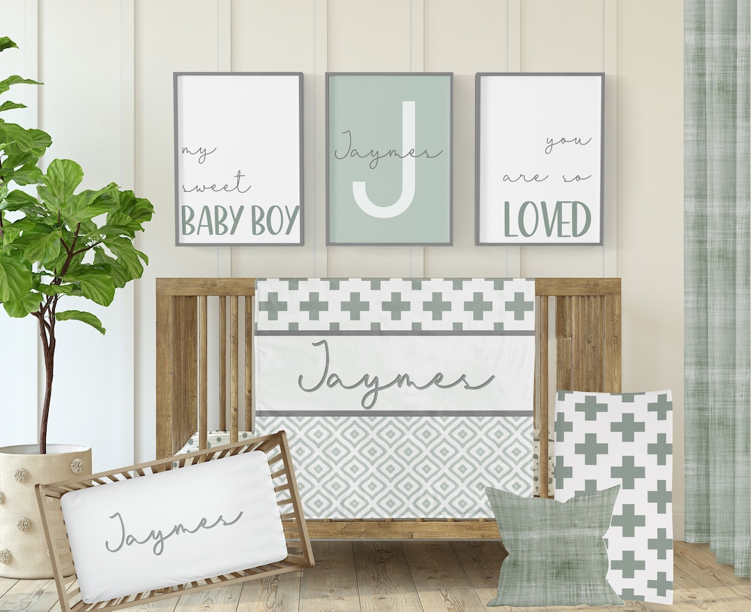 Sage Crib Bedding, Green Baby Bedding, Neutral Nursery Baby Room Decor