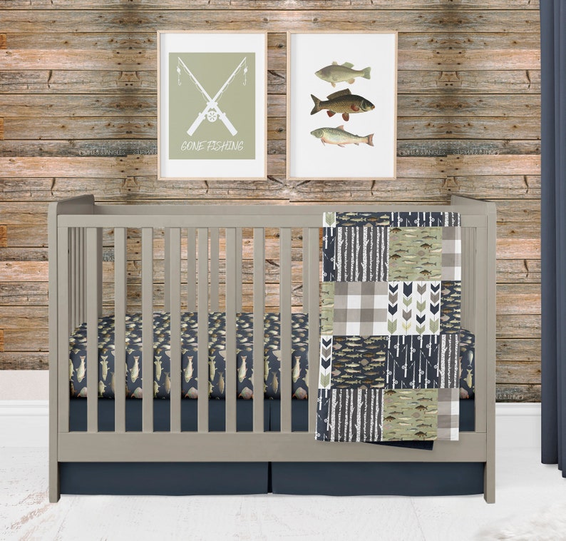 Fishing Crib Bedding Set for Baby Boy Nursery Woodland Etsy Canada