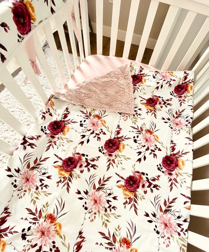 Floral Crib Bedding Set for Baby Girl Nursery Burgundy and Etsy
