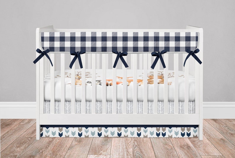 Woodland Boy Crib Bedding Nursery Set Navy Blue Plaid Bear Etsy
