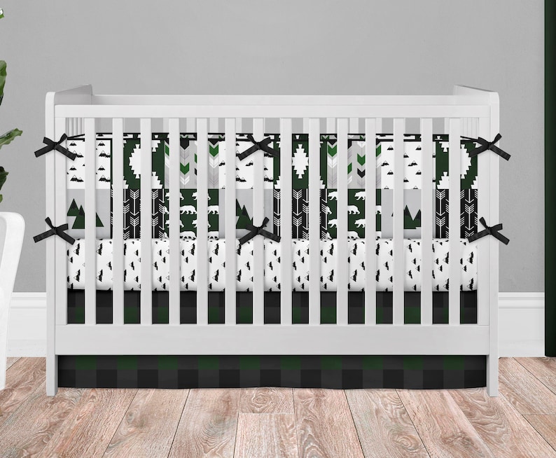 Woodland Boy Crib Bedding Set in Hunter Green Black and Gray Etsy