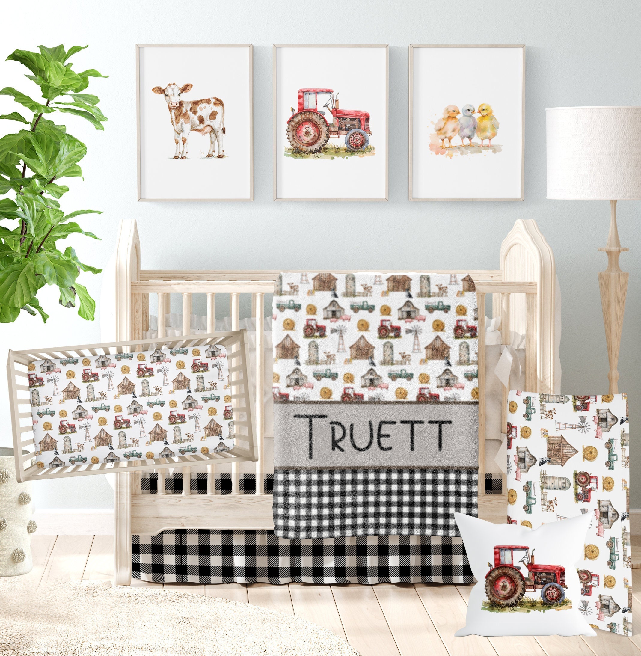 Cow Nursery Bedding Farm Animals Crib Set Baby Bedding Tractor Theme Baby Crib Bedding Set Personalized Baby Blanket Etsy Canada
