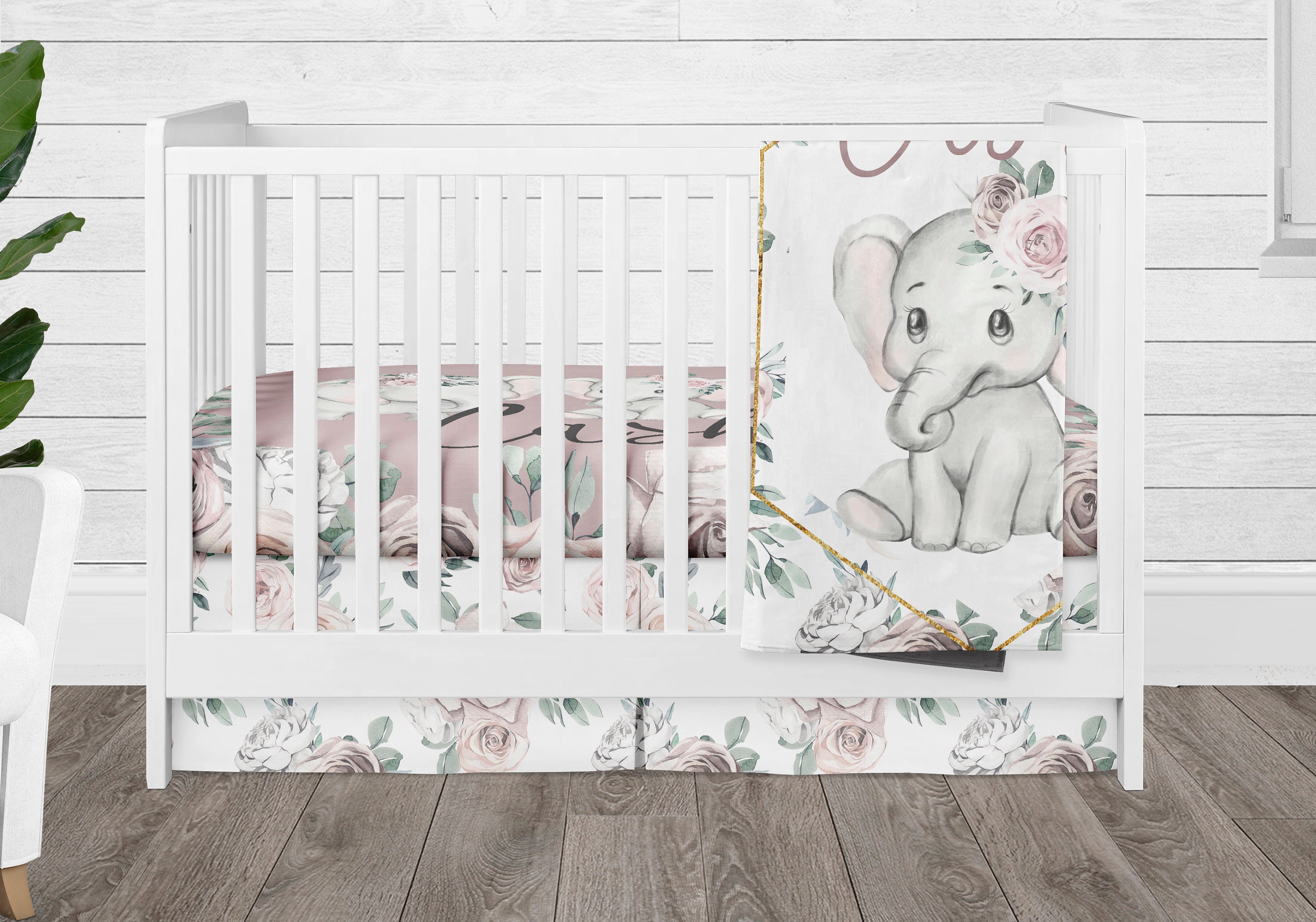 Floral Girl Crib Bedding Set Elephant Baby Bedding Etsy
