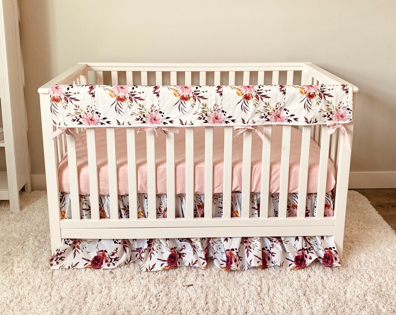 Floral Crib Bedding Set for Baby Girl Nursery Burgundy and Etsy