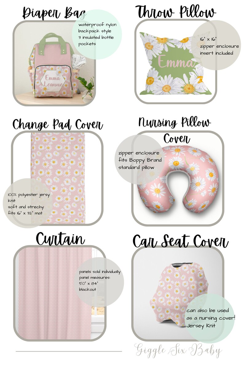 Daisy Crib Bedding Baby Girl Pink and Green Floral Daisies Etsy