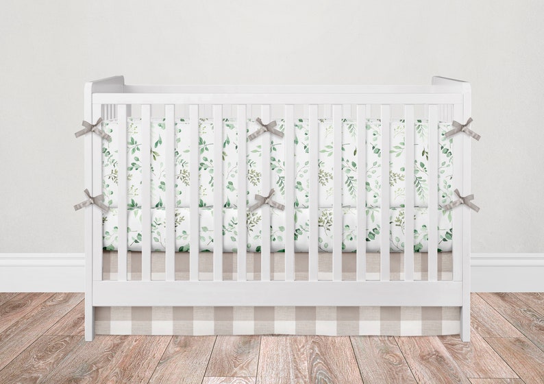 Greenery Crib Bedding Set Leaf Baby Nursery Tan Plaid Crib Etsy Canada