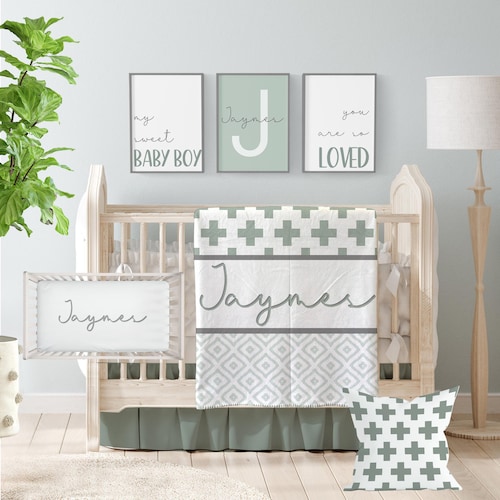 Sage Green Mint Green Crib Sheet Sage Green Crib Bedding Set Personalized Baby Nursery Decor Sage Green Mint Green Crib Sheet Sage Green Crib Bedding Set Personalized Baby Nursery Decor