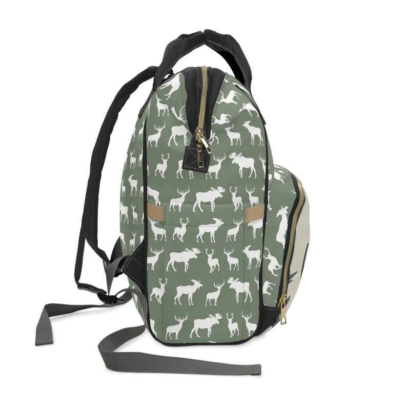 Baby Boy Diaper Bag, Woodland Deer Backpack Diaper Bag, Sage Green Personalized Baby Boy Gift image 9