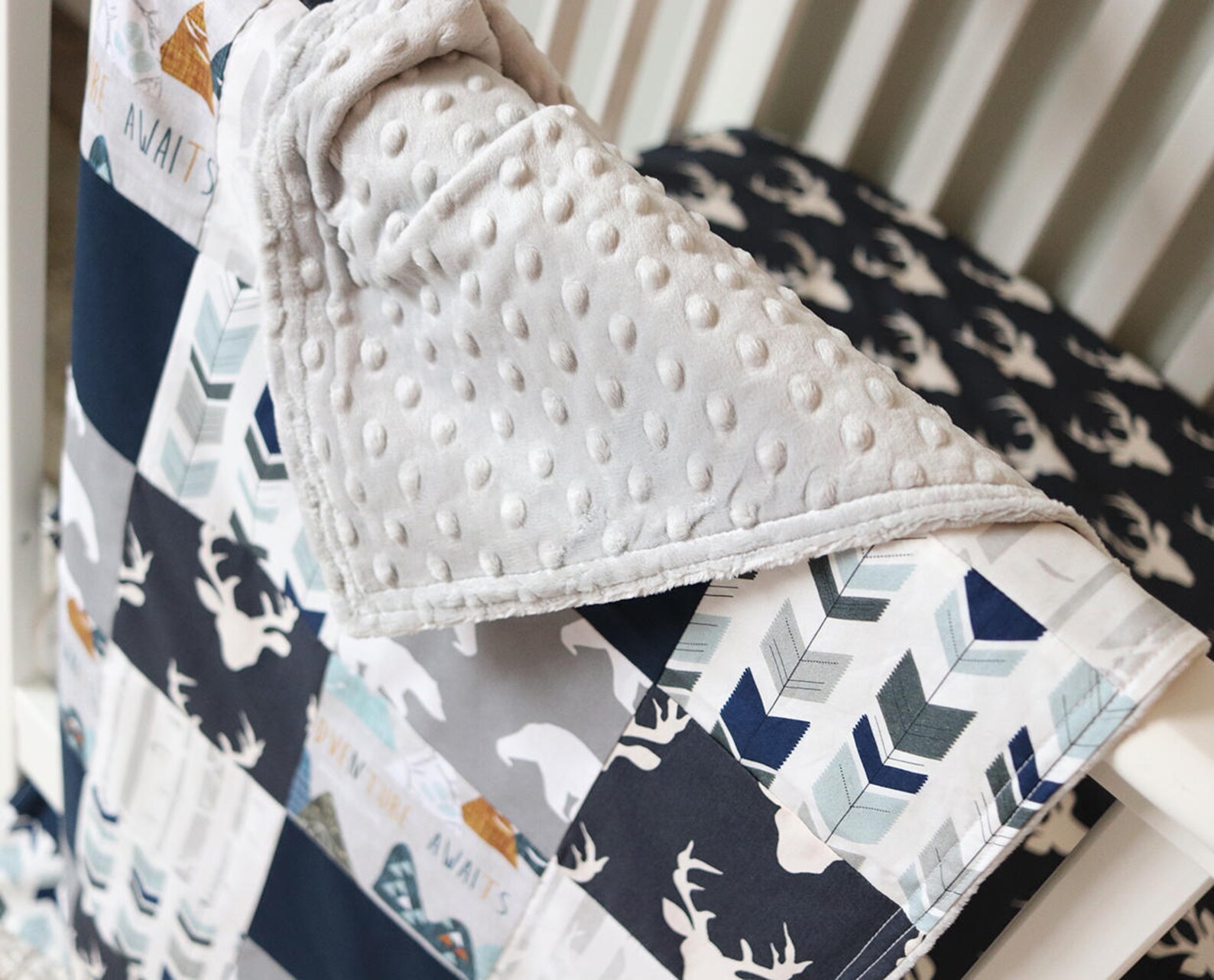 Baby Boy Nursery Bedding Set Woodlands Crib Bedding Navy Etsy