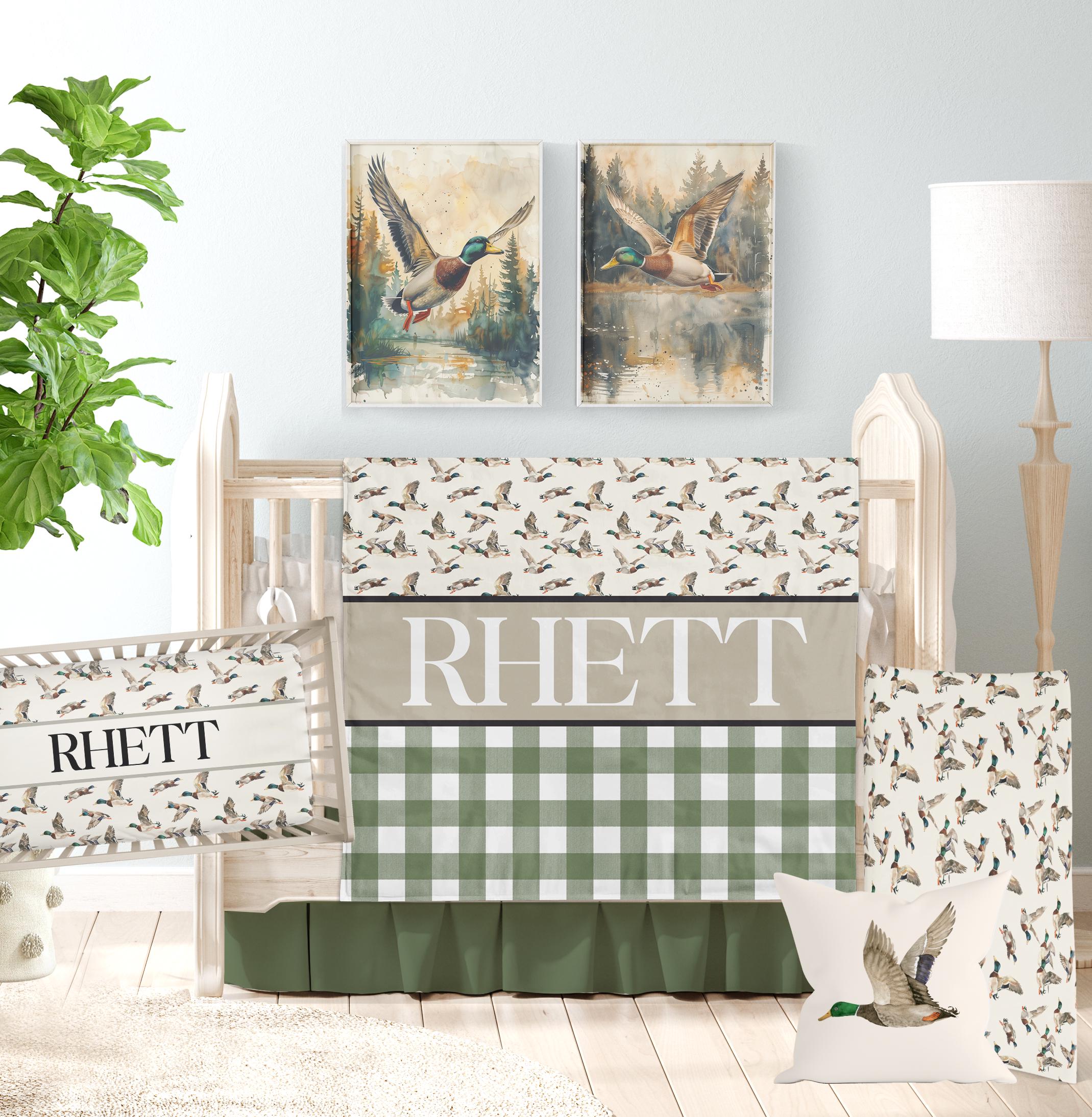 Duck Hunting Nursery Bedding, Baby Boy Bedding Crib Sets, Baby Boy Bedding, Green Crib Set, Personalized Baby Mallard Duck Crib Bedding