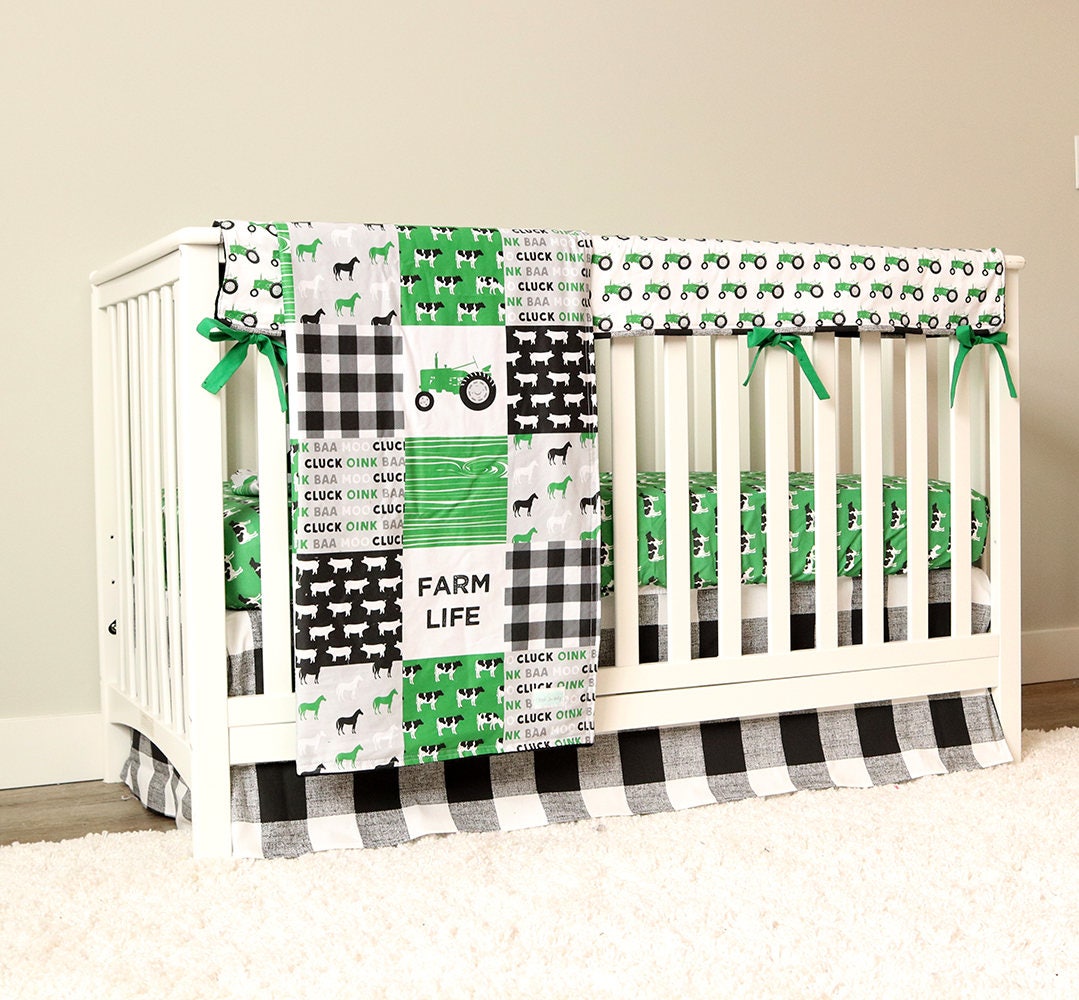 Farm Yard Nursery Bedding Green Baby Boy Crib Set Black | Etsy