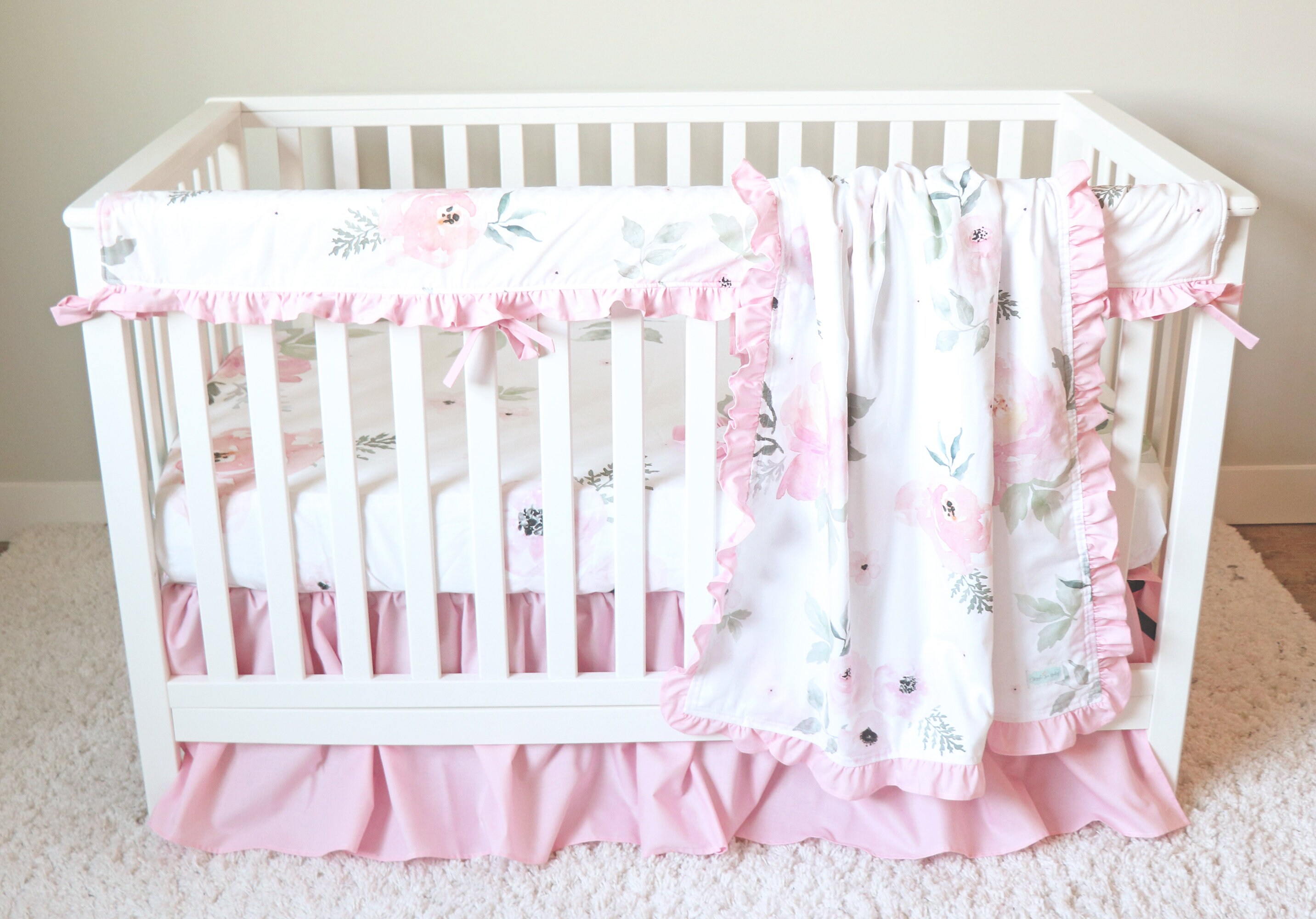 Baby Pink Floral Girl Bedding Nursery Set Large Floral Crib Etsy