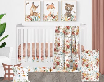 Wildflower Nursery Bedding, Floral Crib Bedding Set, Baby Girl Nursery,  Bedding, Woodland Flower Nursery Bedding Girl