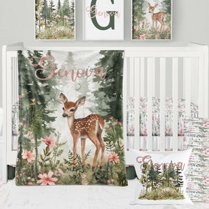 Deer Floral Crib Bedding Set: Woodland Nursery, Custom Blanket