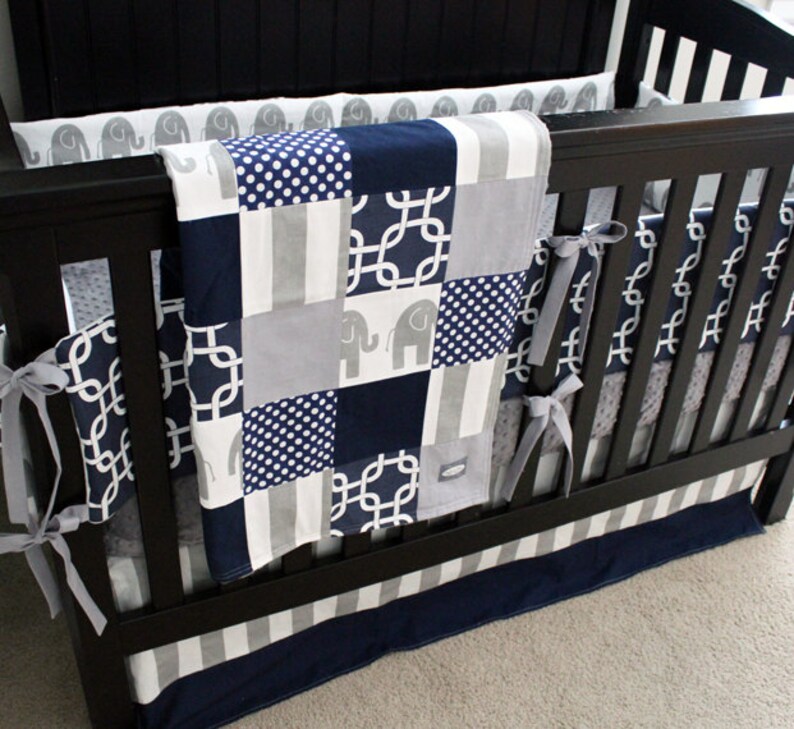 Navy Blue Gray Boy Nursery Bedding Crib Set Modern Geometric Etsy