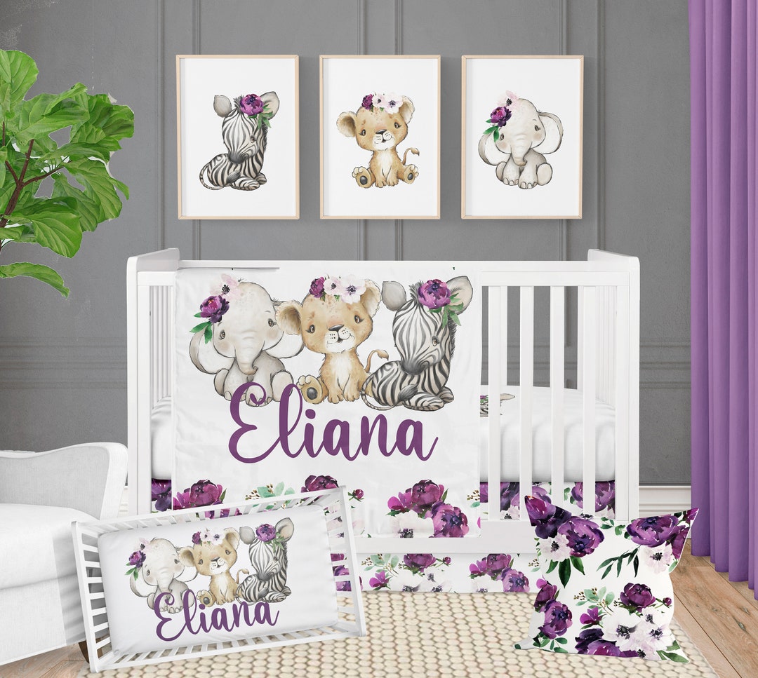 Crib Bedding Set Girl Purple Safari Baby Nursery Bedding Etsy