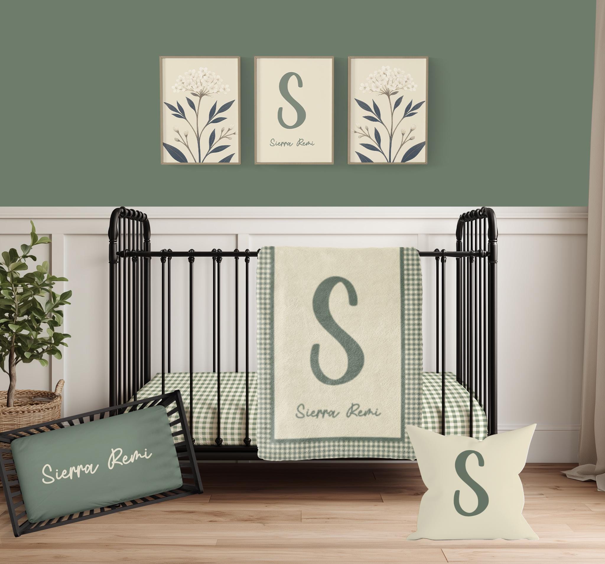 green emerald velvet dress Sage Green Baby Bedding Set - Princess Swan, Star & Cloud main image 0