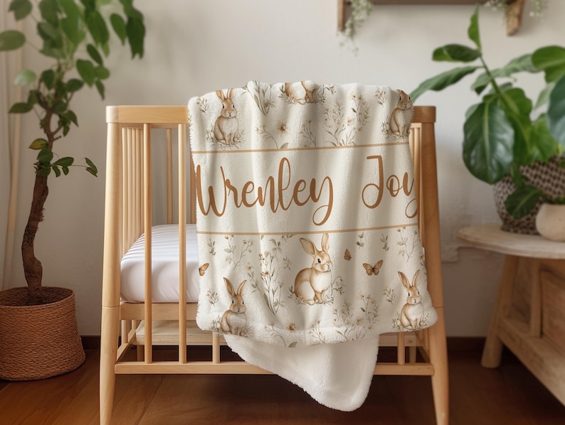 baby name blanket in a bunny rabbit theme with baby name