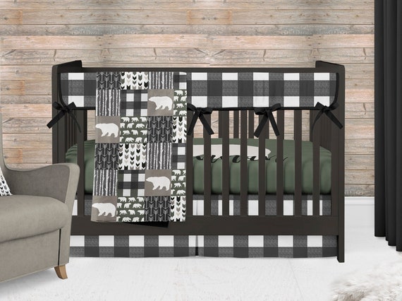 Bear Crib Bedding Set Baby Boy Nursery Green Crib Sheet With Etsy